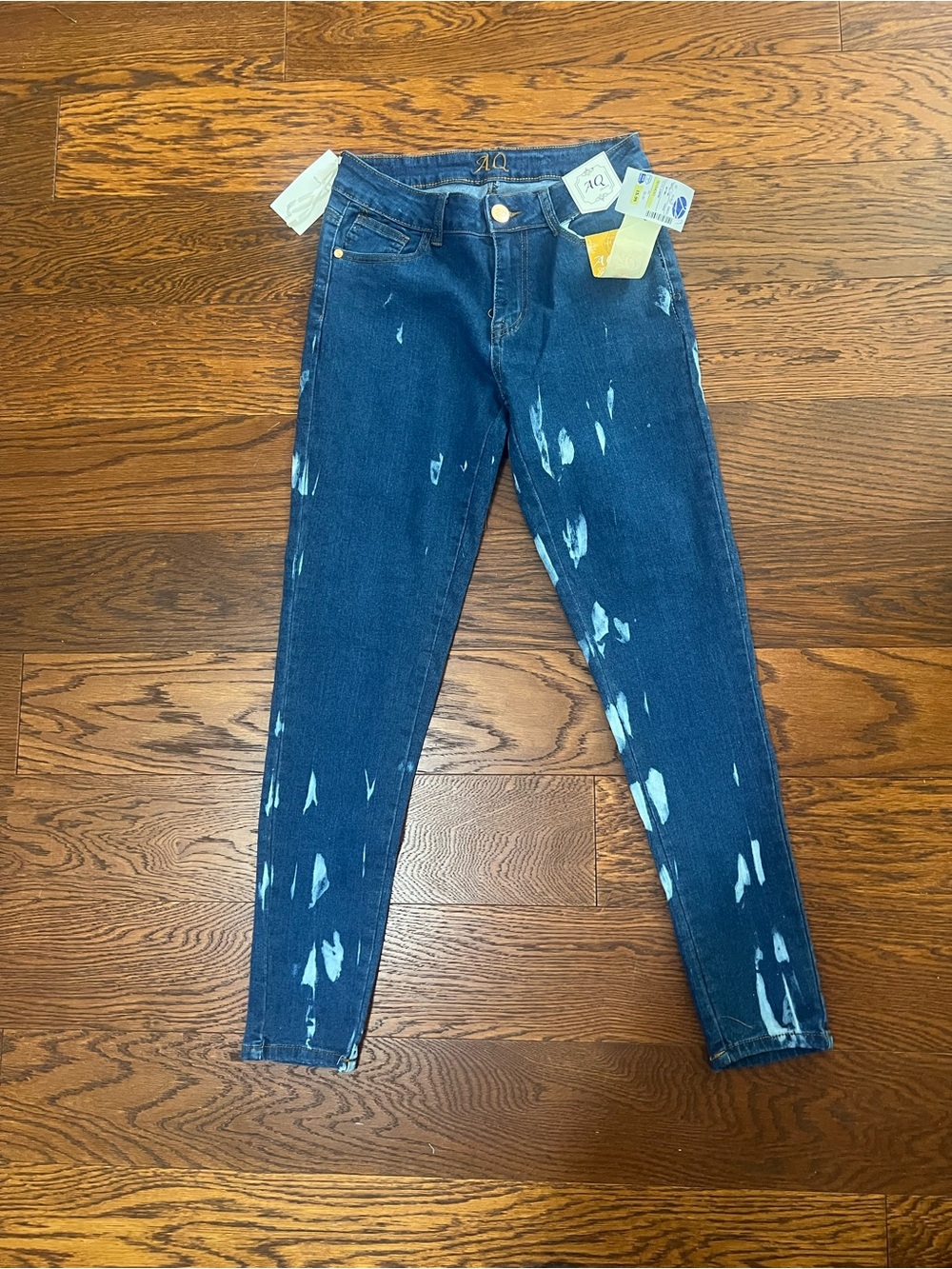 AQ/AQ Dark Blue Skinny Jeans with Light Paint-Splatter Detail